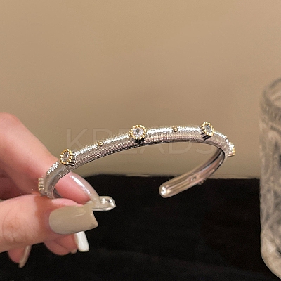 Alloy Rhinestone Cuff Bangles for Women BJEW-U039-01P-1