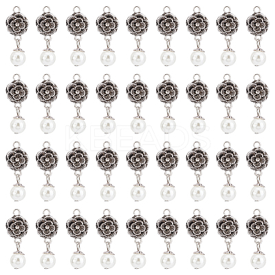 ABS Plastic Imitation Pearl Round Pendants and Tibetan Style Findings FIND-PH0008-82-1