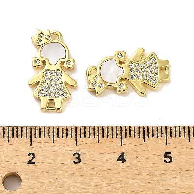 Brass Micro Pave Clear Cubic Zirconia Princess Connector Charms X-KK-K365-15A-G-1