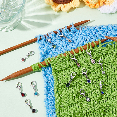 20Pcs 10 Colors Alloy Glass Pendant Stitch Markers HJEW-NB00036-1