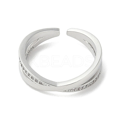 Brass Micro Pave Cubic Zirconia Open Cuff Ring RJEW-A040-06P-1