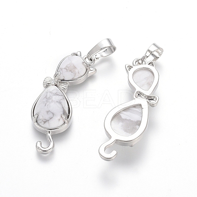 Natural Howlite Kitten Pendants G-J386-E14-1