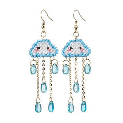 Cloud & Teardrop 304 Stainless Steel Dangle Earrings EJEW-MZ00387-1