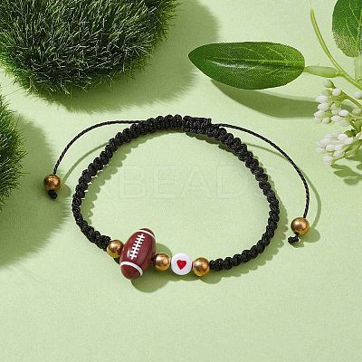 Sport Theme Acylic & Alloy Braided Bead Bracelet BJEW-JB10122-01-1