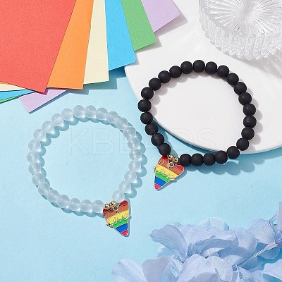 2Pcs 2 Style Synthetic Hematite & Glass Round Beaded Stretch Bracelets Set BJEW-JB10051-03-1