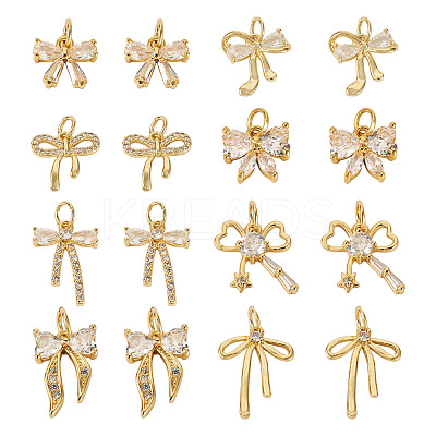 16Pcs 8 Style Brass Micro Pave Cubic Zirconia Charms KK-TA0002-16-1