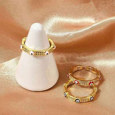 Brass Micro Pave Clear Cubic Zirconia Enamel Cuff Rings for Women RJEW-L113-022G-1