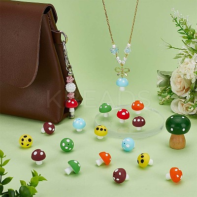 24Pcs 6 Colors Mushroom Food Grade Eco-Friendly Silicone Focal Beads SIL-FG0001-01-1