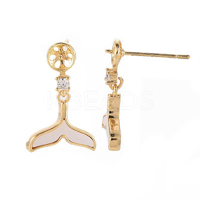 Brass Micro Pave Clear Cubic Zirconia Dangle Stud Earrings Findings KK-T062-80G-NF-1