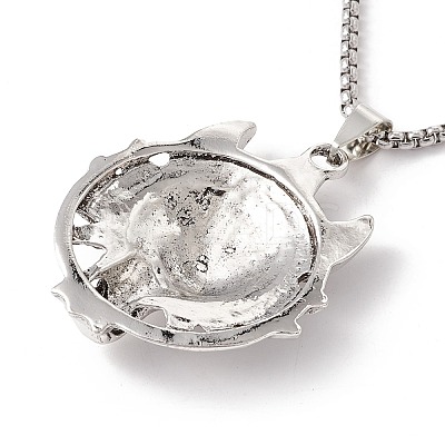 Alloy Wolf Pendant Necklace with 201 Stainless Steel Box Chains NJEW-E016-19AS-1