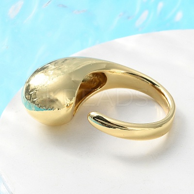 Rack Plating Brass Teardrop Open Cuff Ring for Women X-RJEW-A016-03G-1