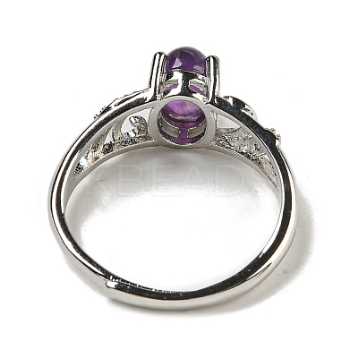 Oval Natural Amethyst Adjustable Rings RJEW-Q818-01P-03B-1
