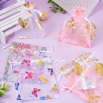 50Pcs 5 Styles Hot Stamping Organza Gift Bags OP-TA0001-03-1
