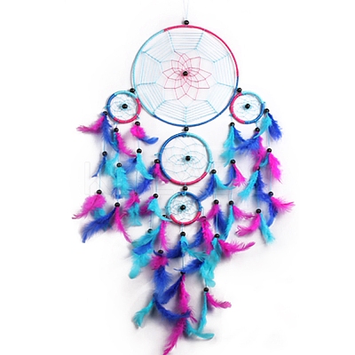 Spider Five Rings Woven Net/Web with Feather with Iron Pendants Decoration PW-WG32271-01-1