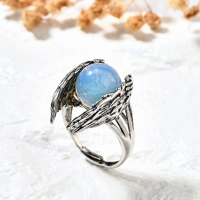 Natural & Synthetic Mixed Gemstone Wings Adjustable Rings RJEW-K241-04AS-1