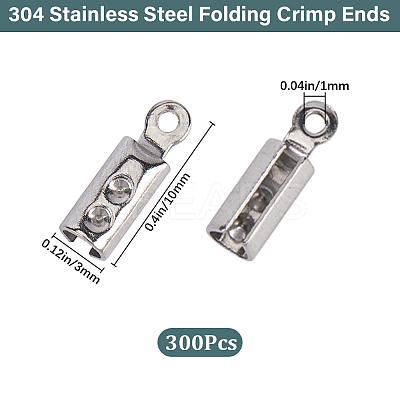 300Pcs 304 Stainless Steel Folding Crimp Ends STAS-SP0001-78-1