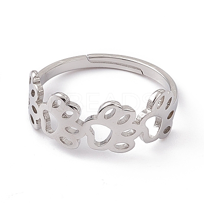 Non-Tarnish 201 Stainless Steel Hollow Out Dog Paw Prints Adjustable Ring for Women RJEW-K238-10P-1