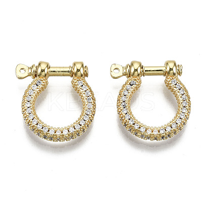 Brass Micro Pave Clear Cubic Zirconia D-Ring Anchor Shackle Clasps ZIRC-S066-047-NF-1