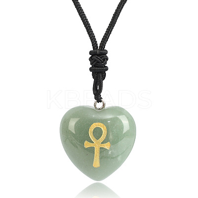 Natural Green Aventurine Heart Engraved AnKh Cross Pendant Personalized DIY Necklaces SC1205-2-1