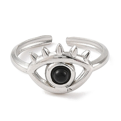 Natural Dyed & Heated Black Agate Finger Rings RJEW-F166-56P-1