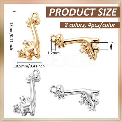 8Pcs 2 Colors Brass Micro Pave Clear Cubic Zirconia Pendants KK-BC0014-84-1