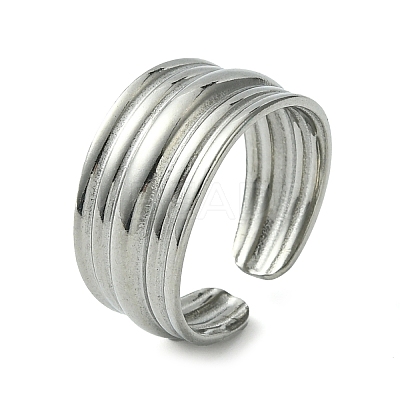 Non-Tarnish 304 Stainless Steel Grooved Open Cuff Ring RJEW-L110-007P-1