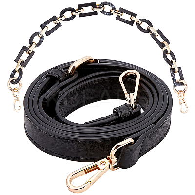2Pcs PU Leather Bag Strap and Acrylic & CCB Plastic Link Chains Bag Handles FIND-GF0001-60-1