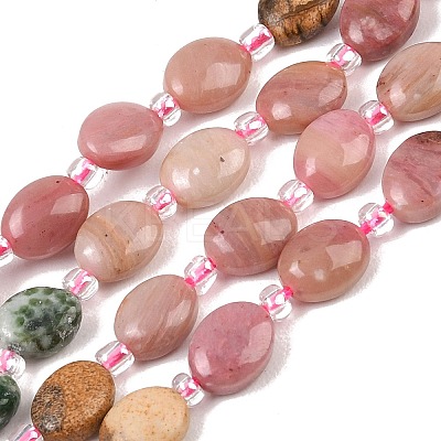 Natural Green Spot Jasper & Mookaite & Picture Jasper & Rhodonite & Lemon Jade Beads Strands G-Z135-A09-1