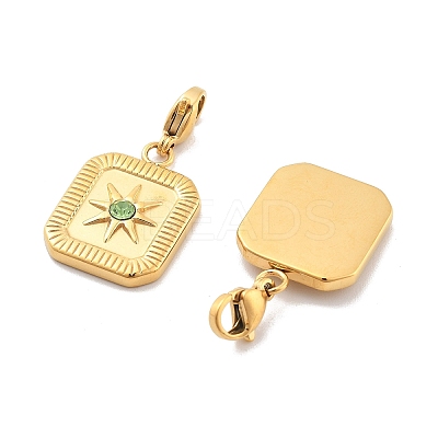 Rectangle with Star 304 Stainless Steel Rhinestone Pendant Decorations STAS-M092-05G-1