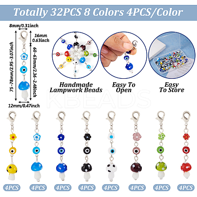 32Pcs 8 Colors Handmade Evil Eye Lampwork Pendant Decoration HJEW-TA0001-10-1
