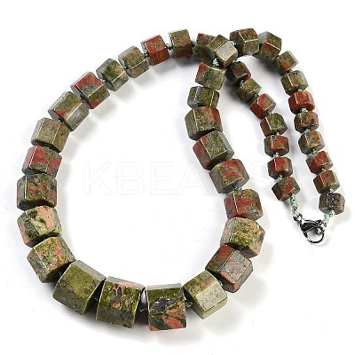 Natural Unakite Hexagon Prism Graduated Beaded Necklaces for Women Men NJEW-K388-03W-1