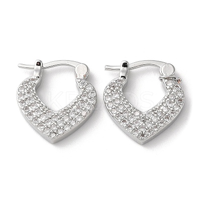 Brass with Cubic Zirconia Heart Hoop Earrings EJEW-K247-07P-1