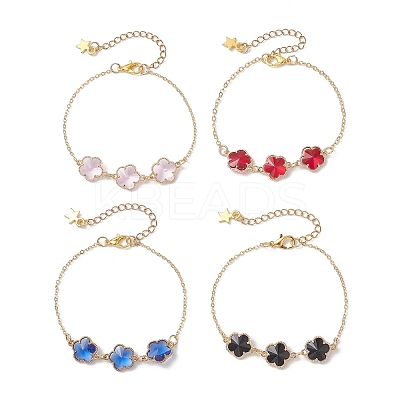 Alloy Glass Flower Beads Link Bracelets BJEW-JB13259-1