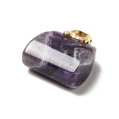 Natural Amethyst Brass Pendants KK-E274-01G-18-1