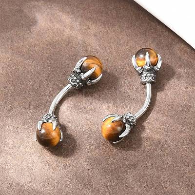 316 Stainless Steel Dragon Claw with Natural Stone Ball Curved Barbell Belly Rings AJEW-C044-06AS-01-1