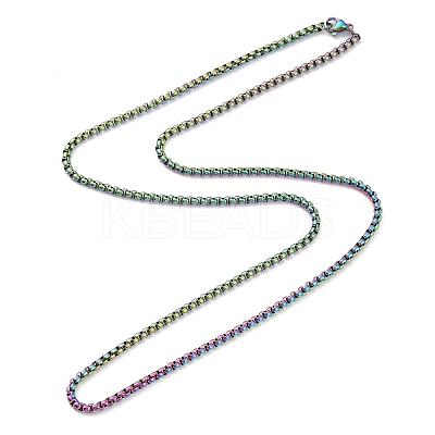 Ion Plating(IP) 304 Stainless Steel Box Chain Necklace for Women NJEW-C011-02RC-1