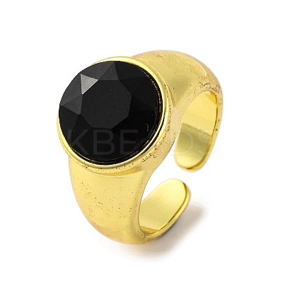 Brass Glass Round Wide Open Cuff Ring for Women RJEW-U003-19-1