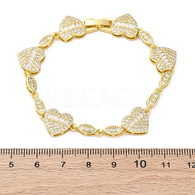 Heart & Horse Eye Brass Micro Pave Clear Cubic Zirconia Link Chain Bracelets for Women BJEW-G740-03G-1