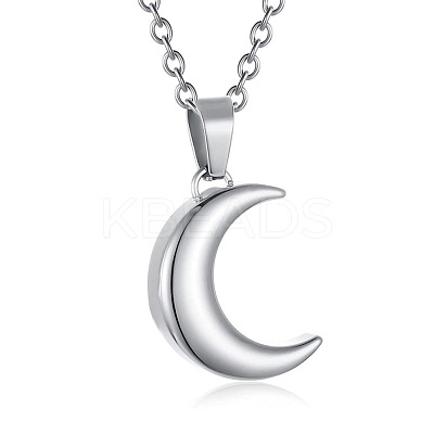 Non-Tarnish Stainless Steel Crescent Moon Urn Ashes Pendant Necklace BOTT-PW0002-058B-P-1