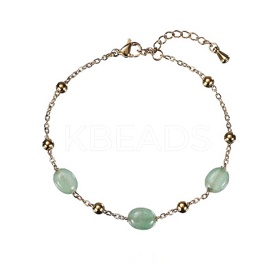 Real 18K Gold Plated Stainless Steel Natural Green Aventurine Handmade Chain Bracelets LS-FW1421-2-1