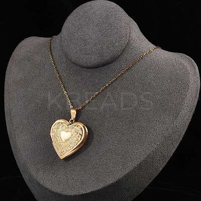 304 Stainless Steel Heart Locket Pendant Cable Chain Necklaces for Women NJEW-M050-04F-G-1