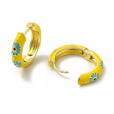 Daisy Flower Enamel Hoop Earrings EJEW-H091-02G-1
