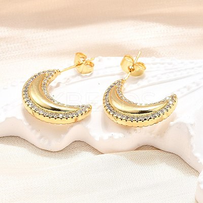 Brass Micro Pave Clear Cubic Zirconia Stud Earrings for Women EJEW-U056-03G-1