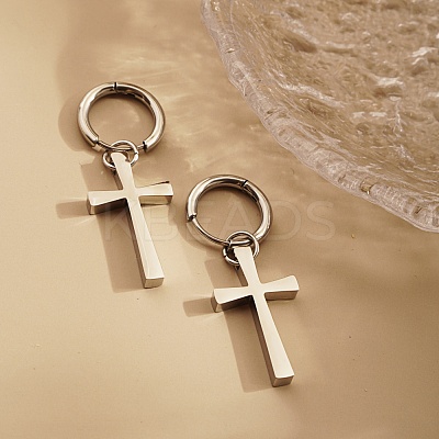 304 Stainless Steel Cross Dangle Earrings for Women XK7327-2-1