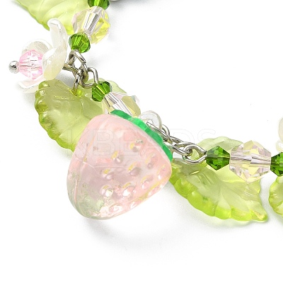 Glass & Resin & Acrylic Flower Charm Bracelet BJEW-JB09435-1
