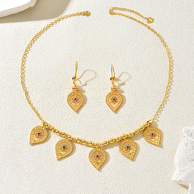 Bohemian Brass Micro Pave Cubic Zirconia Teardrop Charm Necklace & Earrings Sets for Women OD4014-1