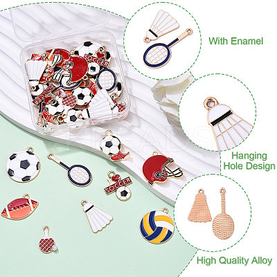 36Pcs 9 Styles Sports Theme Alloy Enamel Pendants ENAM-YW0005-73A-1