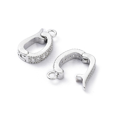 Rack Plating Brass Micro Pave Clear Cubic Zirconia Fold Over Clasps KK-A183-07P-1