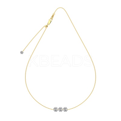Clear Cubic Zirconia 3 Flat Round Link 925 Sterling Silver Cable Chain Necklaces for Women NJEW-S457-08G-1