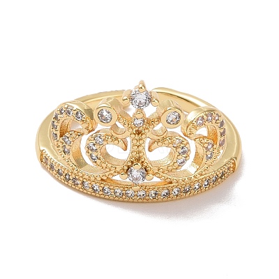Clear Cubic Zirconia Crown Open Ring RJEW-P032-28G-1